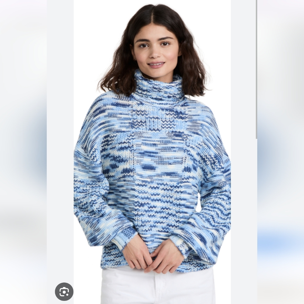 STAUD Blue Multi Knit Cowl Turtleneck Sweater